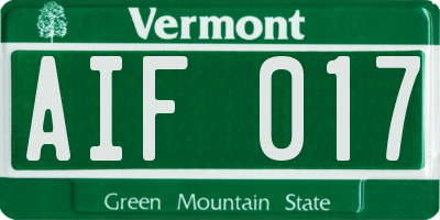 VT license plate AIF017