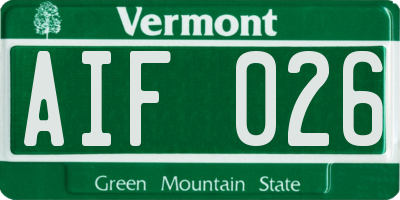 VT license plate AIF026