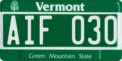 VT license plate AIF030