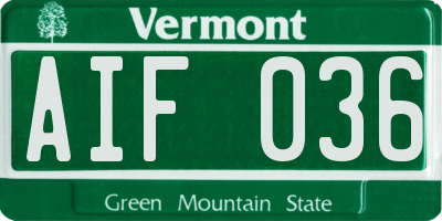 VT license plate AIF036