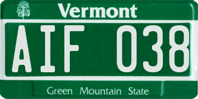 VT license plate AIF038