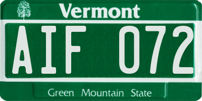 VT license plate AIF072