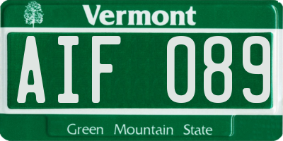 VT license plate AIF089