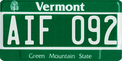 VT license plate AIF092