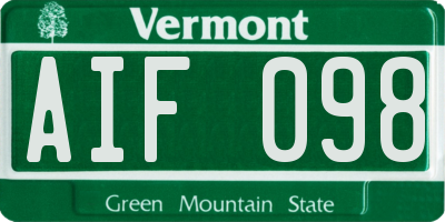 VT license plate AIF098