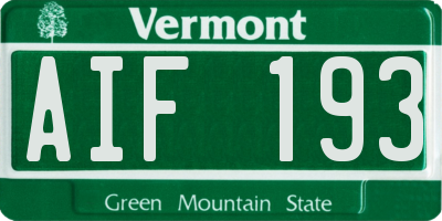 VT license plate AIF193