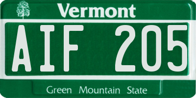 VT license plate AIF205