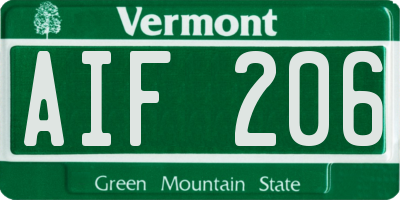 VT license plate AIF206
