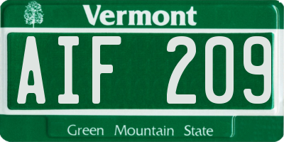 VT license plate AIF209