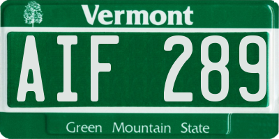 VT license plate AIF289