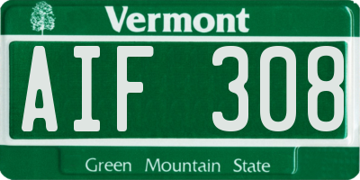 VT license plate AIF308