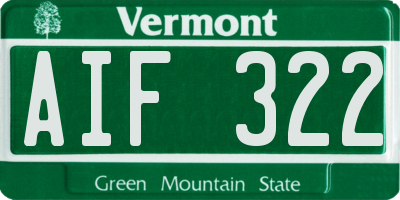 VT license plate AIF322