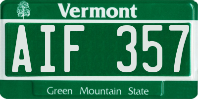 VT license plate AIF357