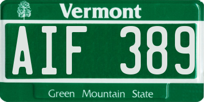 VT license plate AIF389