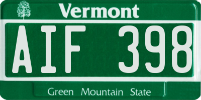 VT license plate AIF398