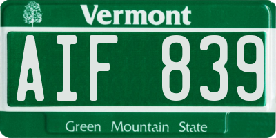 VT license plate AIF839