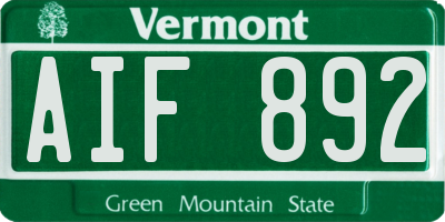 VT license plate AIF892