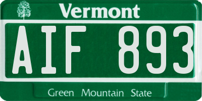VT license plate AIF893