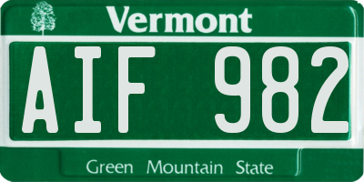 VT license plate AIF982