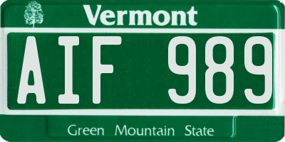 VT license plate AIF989
