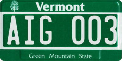 VT license plate AIG003