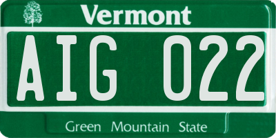 VT license plate AIG022