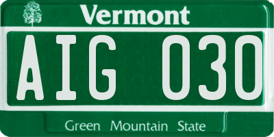 VT license plate AIG030