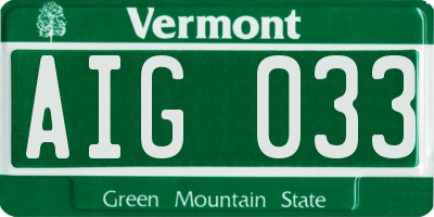 VT license plate AIG033