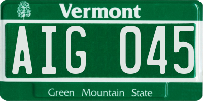 VT license plate AIG045