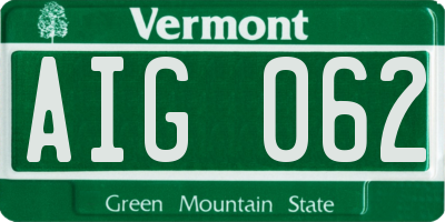 VT license plate AIG062