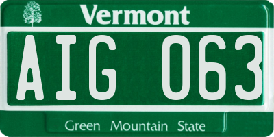 VT license plate AIG063