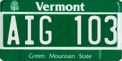 VT license plate AIG103