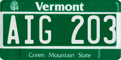 VT license plate AIG203