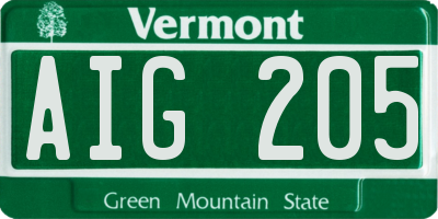 VT license plate AIG205