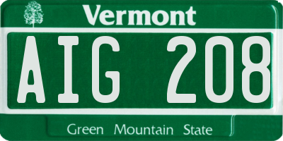 VT license plate AIG208