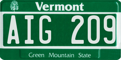 VT license plate AIG209