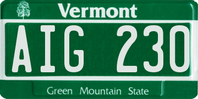 VT license plate AIG230