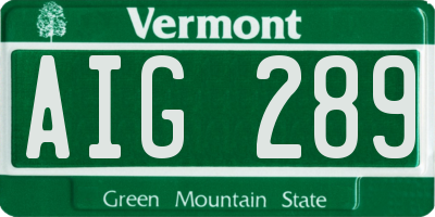 VT license plate AIG289