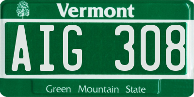 VT license plate AIG308