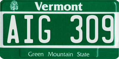 VT license plate AIG309