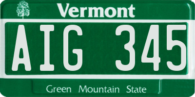 VT license plate AIG345