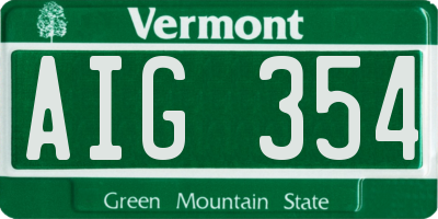 VT license plate AIG354