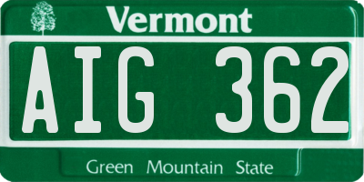 VT license plate AIG362