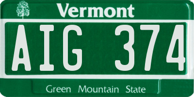 VT license plate AIG374