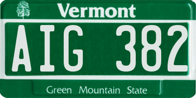 VT license plate AIG382