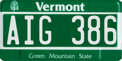VT license plate AIG386