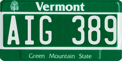 VT license plate AIG389