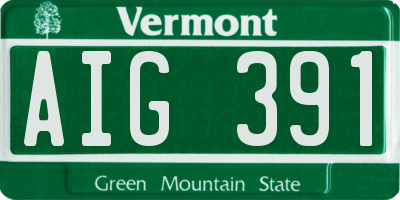 VT license plate AIG391