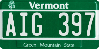VT license plate AIG397