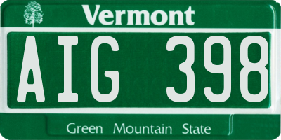 VT license plate AIG398